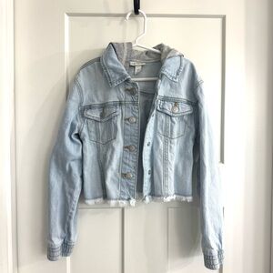 Cat & Jack Light Blue Denim Jacket with Grey Hood